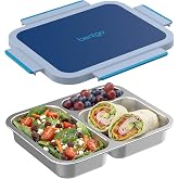 Bentgo Stainless Steel Lunch Box, Leak-Proof, 3 Compartments, 4.3 Cups | 18/8 Stainless Steel Tray, Easy-Open Clips, PFAS &amp; BPA-Free, Top-Rack Dishwasher Safe, Ages 3+ (Navy)