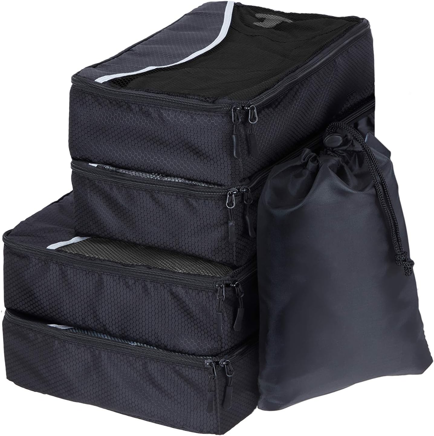 SWISSONA Packing Cubes (5 Pcs), durable and sturdy black mesh | Travel cubes, travel holiday organiser, garment bags, clothes department bags