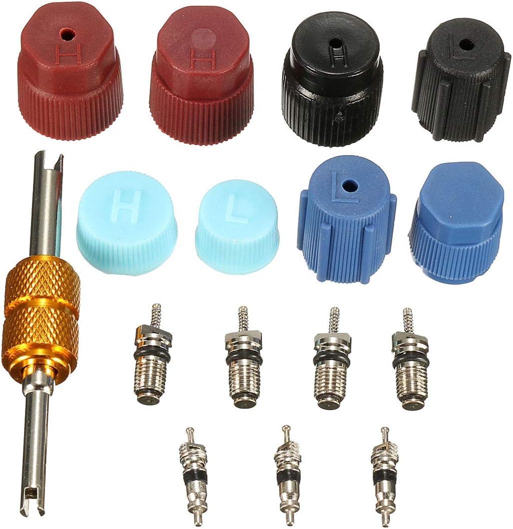 16Pcs/Set Universal Air Conditioning Service A/C AC System Cap Valve Cores Seal Kit