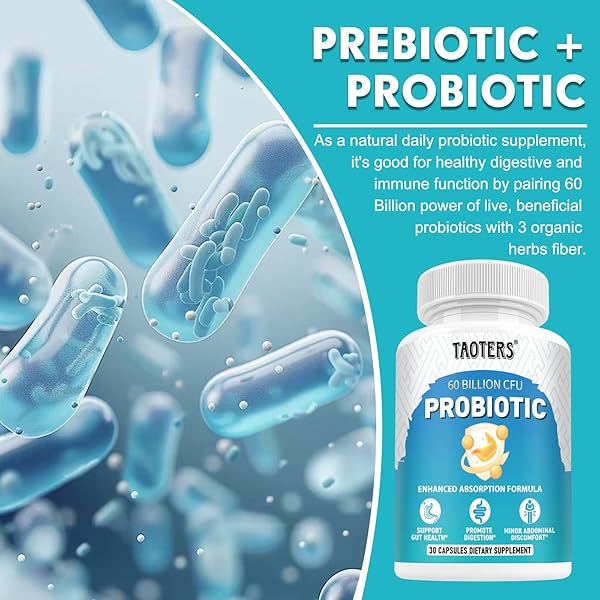 TAOTERS PROBIOTICS FOR DIGESTIVE HEALTH, 60 BILLION CFU – 10 STRAINS | PREBIOTICS AND PROBIOTICS – IMMUNE & GUT HEALTH FOR WOMEN & MEN | SUPPORTS PH BALANCE, DIARRHEA, GAS & BLOATING | 30 CAPSULES
