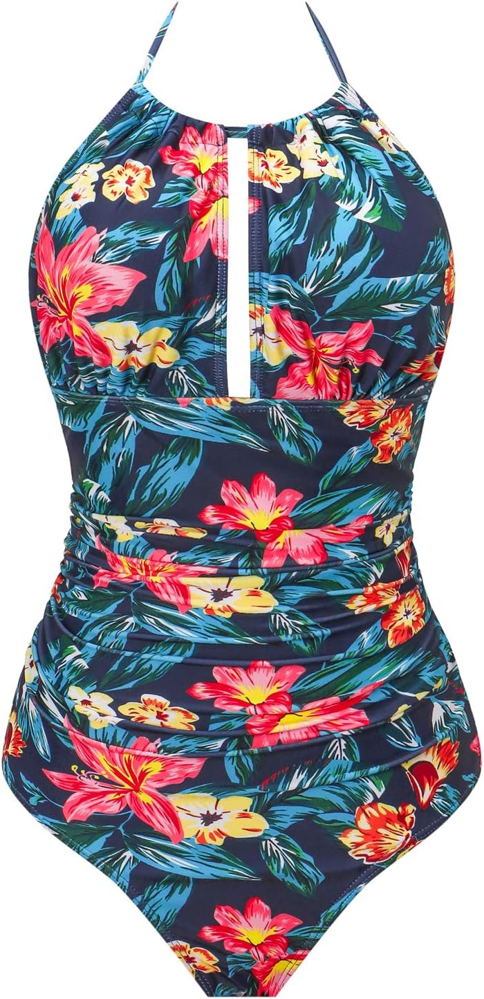 I2CRAZY Womens One Piece Swimsuits Tummy Control Swimwear Backless Deep V Neck Halter Monokini Bathing Suits