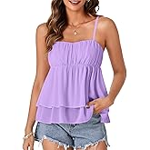 Rooscier Women's Spaghetti Straps Babydoll Peplum Strappy Cute Cami Tank Tops