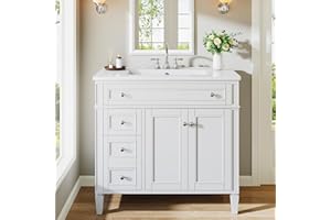 Tribesigns 36" Bathroom Vanity with Sink, Modern Bathroom Sink Cabinet with 4 Drawers & 2 Doors, Bath Storage Vanity Sink with Metal Handles, Solid Wood Frame, Paint Surface White