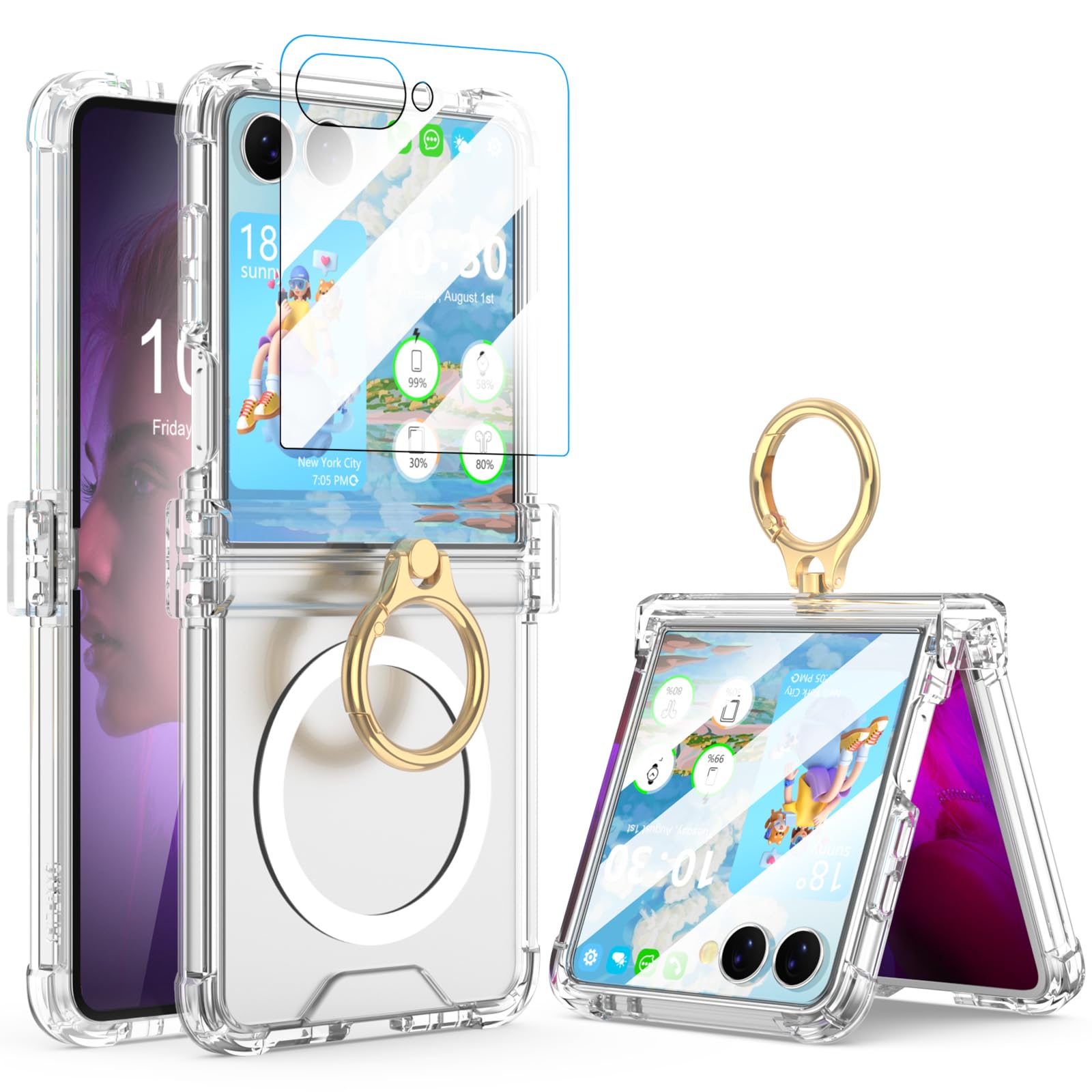 Photo 1 of Galaxy Z Flip 7 Case with Screen Protector Compatible with Magsafe Hinge Protection Clear for Samsung Flip 7 Case with Kickstand Protective Cover for Samsung Galaxy Z Flip 7 5G (2025) -Clear