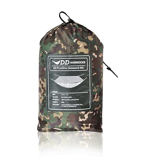 DD Frontline MC-atmungsaktive Reisehängematte Camouflage mit Moskitonetz und zweilagiger Liegefläche für Isomatte