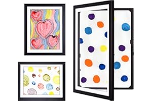 Dynamic Frames Li'l Davinci Front-Open Art Frame Set -12x18, 9x12, and 8.5x11; Stores 50 Creations Per Frame; Changeable Kids Art Frames EZ-Hang Hardware Included; Black