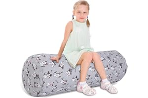 SANFERGE Stuffed Animal Storage Bean Bag Chair Cover (No Filler), Cylinder Plush Toy Storage Stuff and Sit Seat for Kids Boys and Girls, Canvas Large Soft Sit & Play Sofa with YKK Zipper