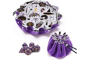 Teeloray DND Dice Bag and Rolling Tray 2 in 1, Purple Velvet Drawstring Bag with 7 Polyhedral Dice Set for Dungeons and Dragons DND RPG MTG D&D Role Playing Table Games D4 D6 D8 D10 D% D12 D20