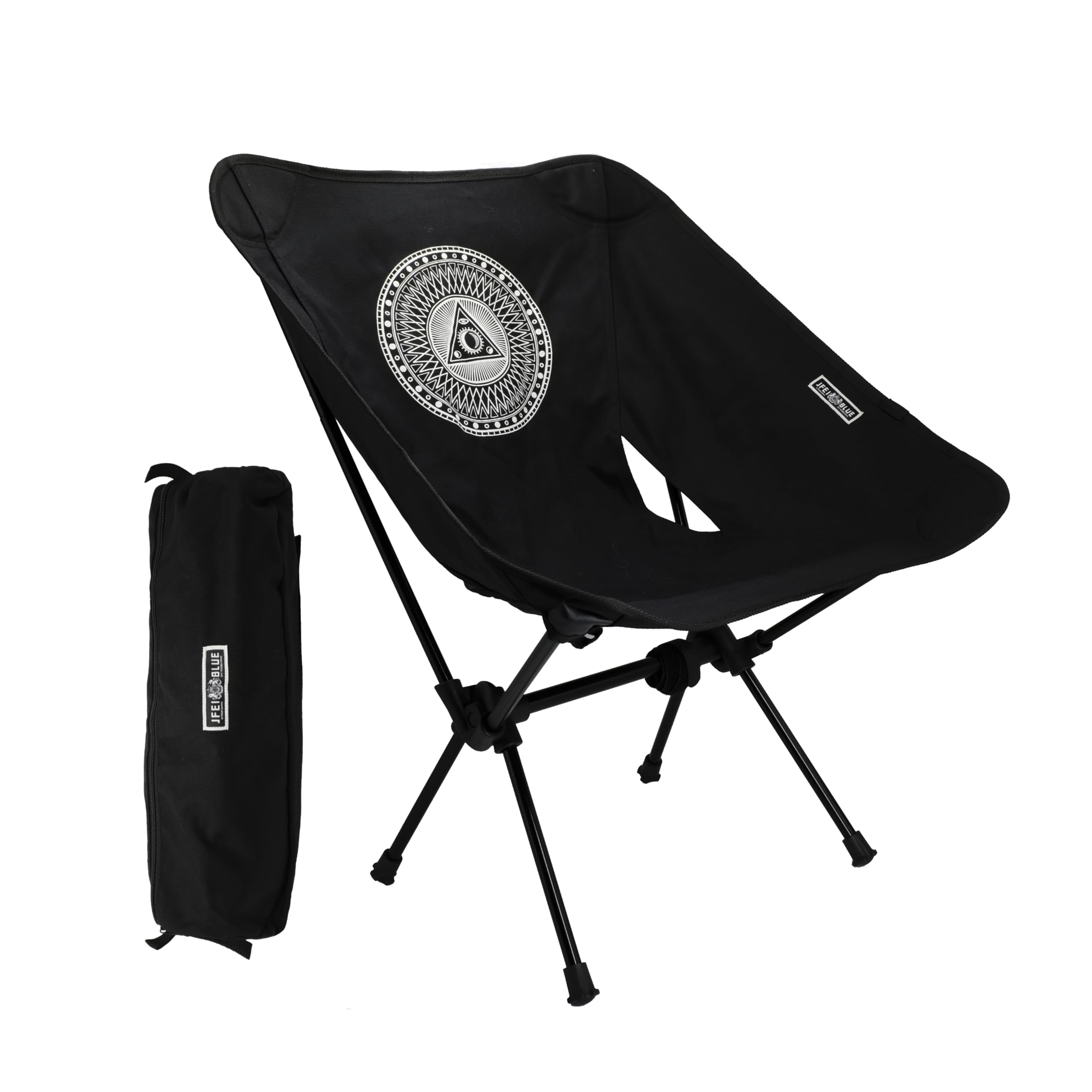 JFEIBLUE Folding Camping Backpacking Chair With Back-Rest, 240lbs Capacity,1000D Cordura breathable fabric， Compact Portable Lightweight Chair Suitable for hiking, fishing, Camping, Beach (Black)