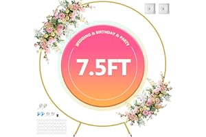 LAXAMA Round Backdrop Stand 7.5ft Circle Balloon Arch Frame Gold Round Balloon Arch Stand Circle Wedding Arch Metal Arch Backdrop Stand for Parties Birthday Wedding Baby Shower Backdrop Decoration