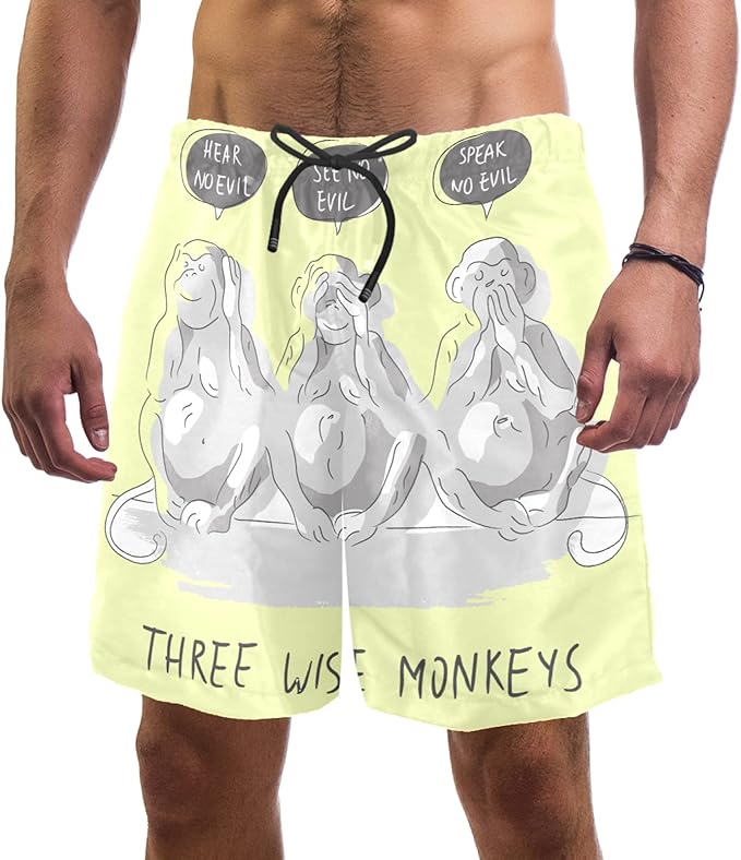 Eslifey Three Wise Monkeys Swim Trunks Elastic Swimsuit Board Shorts