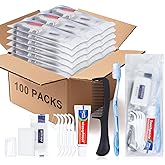 HQSLsund 100 Sets Personal Hygiene Kit Basic Toiletry Kits Homeless Supplies Bulk for Women,Men,Travel,Charity,Business Include 100 Toothbrush,100 Toothpaste,100 Comb,100 Bath Soap,500 Floss Pick