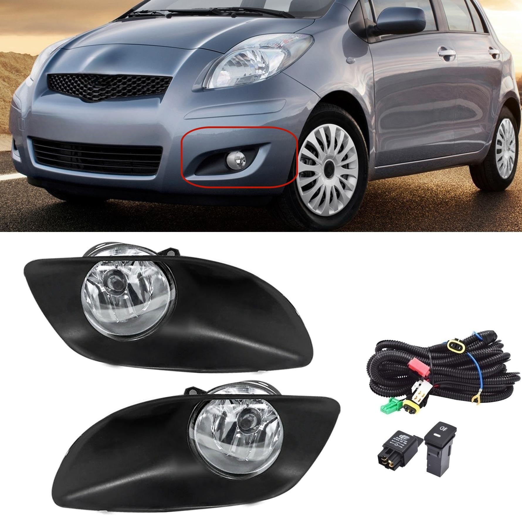 Photo 1 of munirater 1Pair of Fog Lights RH & LH Replacement for 2007-2011 Yaris 4Door Clear Fog Lamps +Switch Kit
