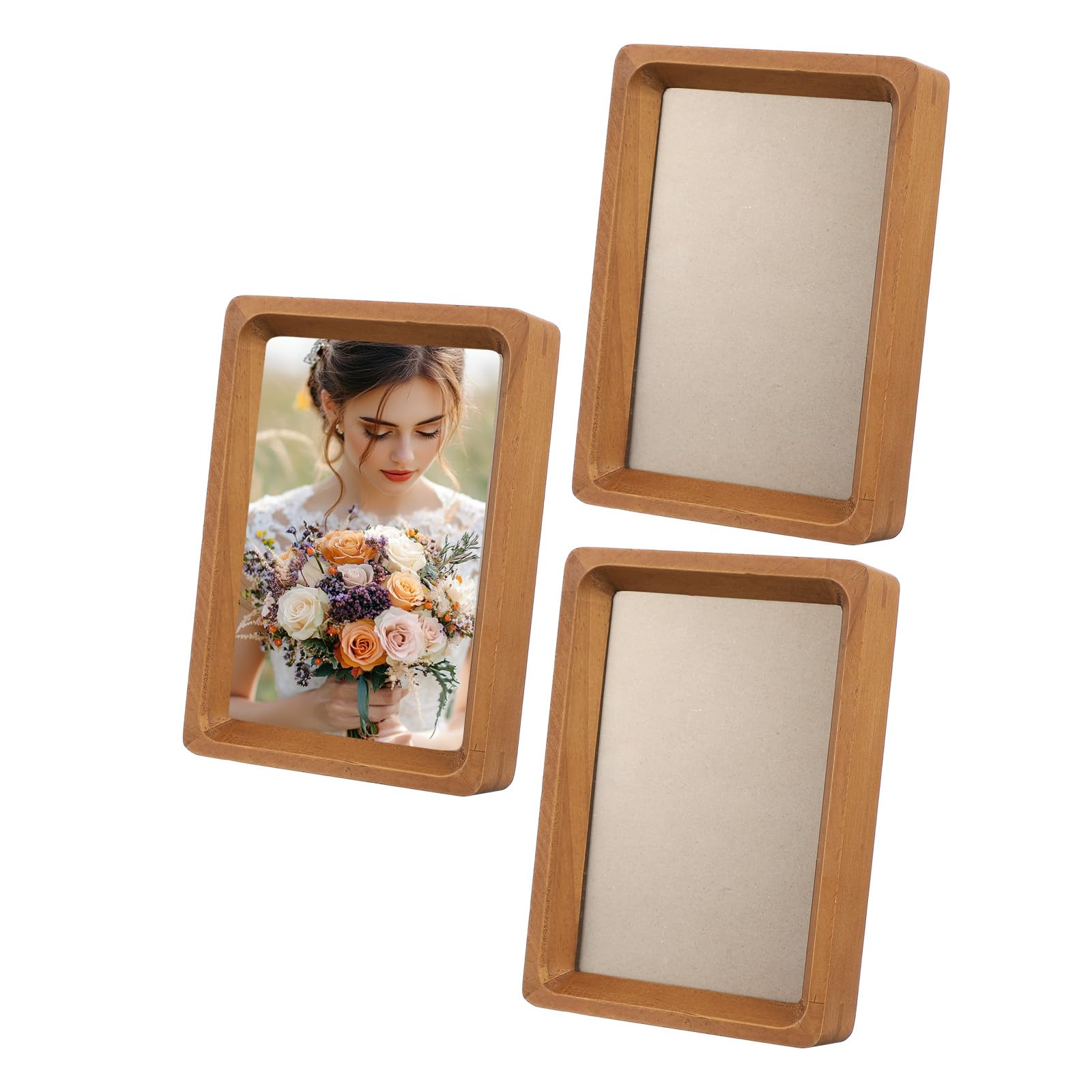 Photo 1 of uxcell 3 x 4inch Natural Wood Photo Frames, 3pcs Mini Wooden Finish Picture Frame Tabletop Photo Frame with Mat for Desktop Display Wall Mounting, Teak color