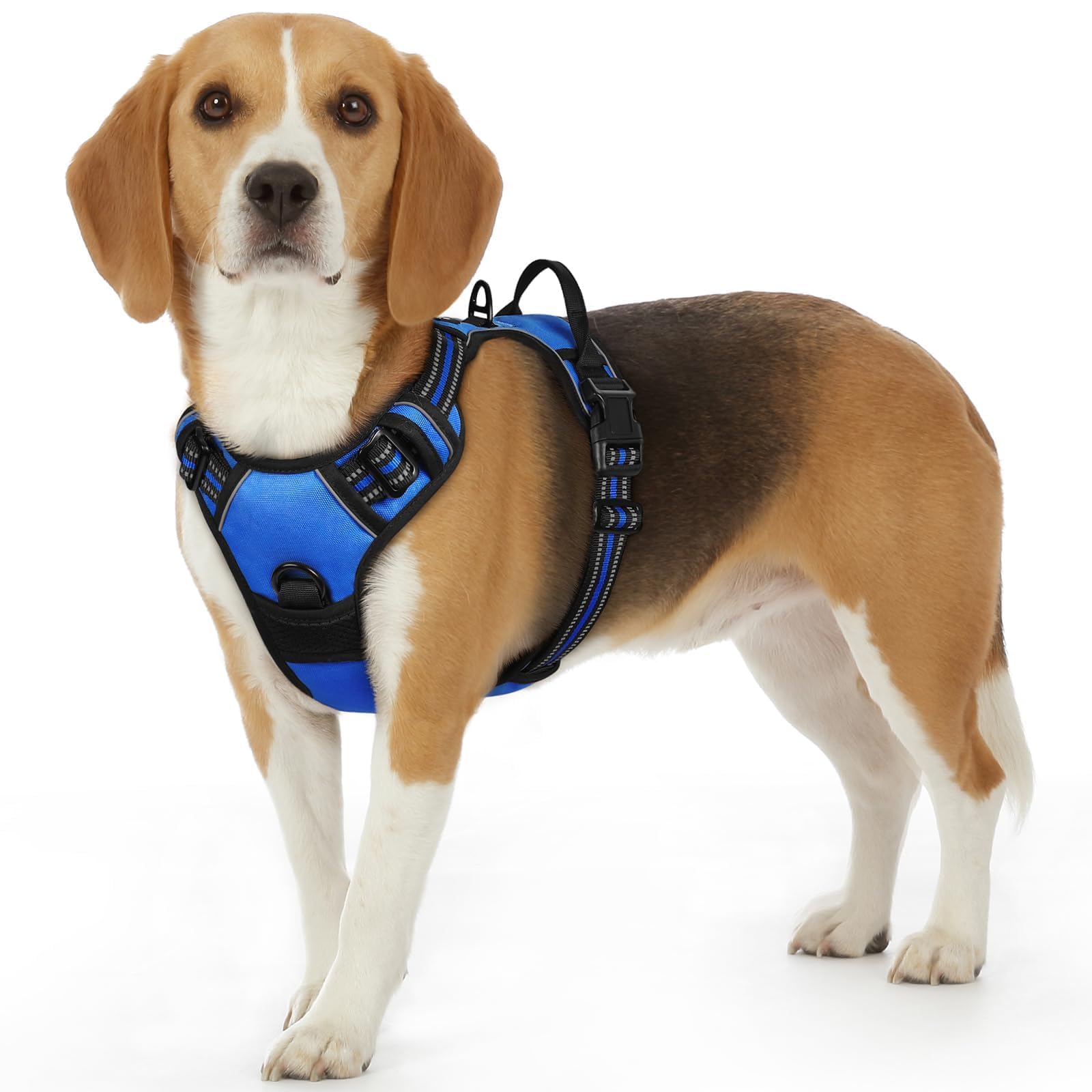 Eagloo Dog Harness Small Dog, Adjustable Soft Padded Pet Vest, Front Clip No Pull Pet Walking Harness, Reflective No-Choke Breathable Puppy Vest with Easy Control Handle, Blue, S