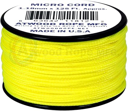 Amazon Com Neon Yellow Ms19 1 18mm X 125 Micro Cord Paracord Made In The Usa Sports Outdoors