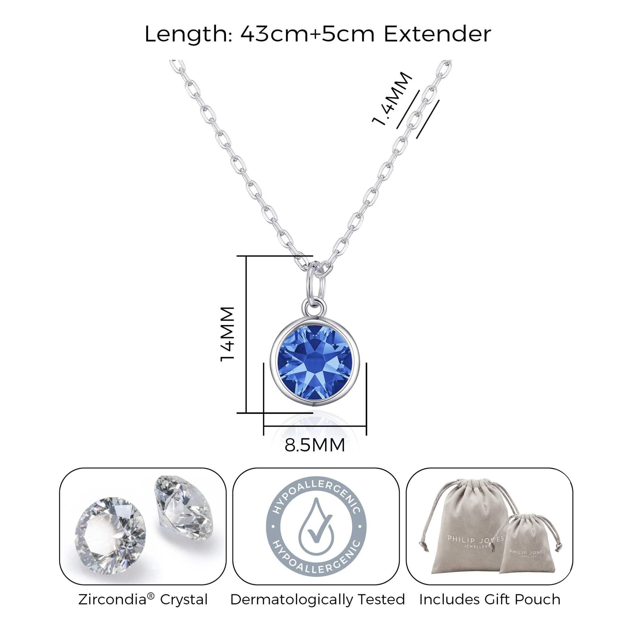 Philip Jones September (Sapphire) Birthstone Necklace Created with Zircondia® Crystals