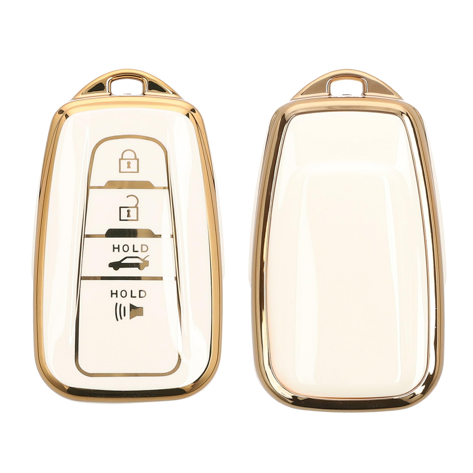 kwmobile Key Cover Compatible with Toyota 4-Button 2018-2024 RAV4 Avalon Camry C-HR Prius - Car Key Fob Case Protector - White/Gold