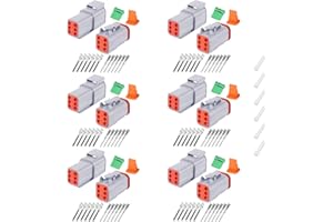 DEUTUSACC Deutsch DT Grey 6 Pin Connectors 6 Sets, Waterproof Electrical Wire Connector with Stamped Contacts and Seal Plug for Truck, Off-Road Vehicles, Construction, Agriculture, Marine, Motorcycle Wiring