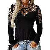 Memorose Women’s Long Sleeve Shirts Sexy Rhinestone Cut Out Cold Shoulder Tops Casual Sparkle Blouse