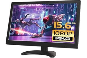 WHOLEV 15.6" IPS Security Monitor 1080 FHD Color Screen with Remote Control AV VGA HDMI BNC USB Input 178° Wide Angle Built-in Speaker for Gaming Display DVD DVR