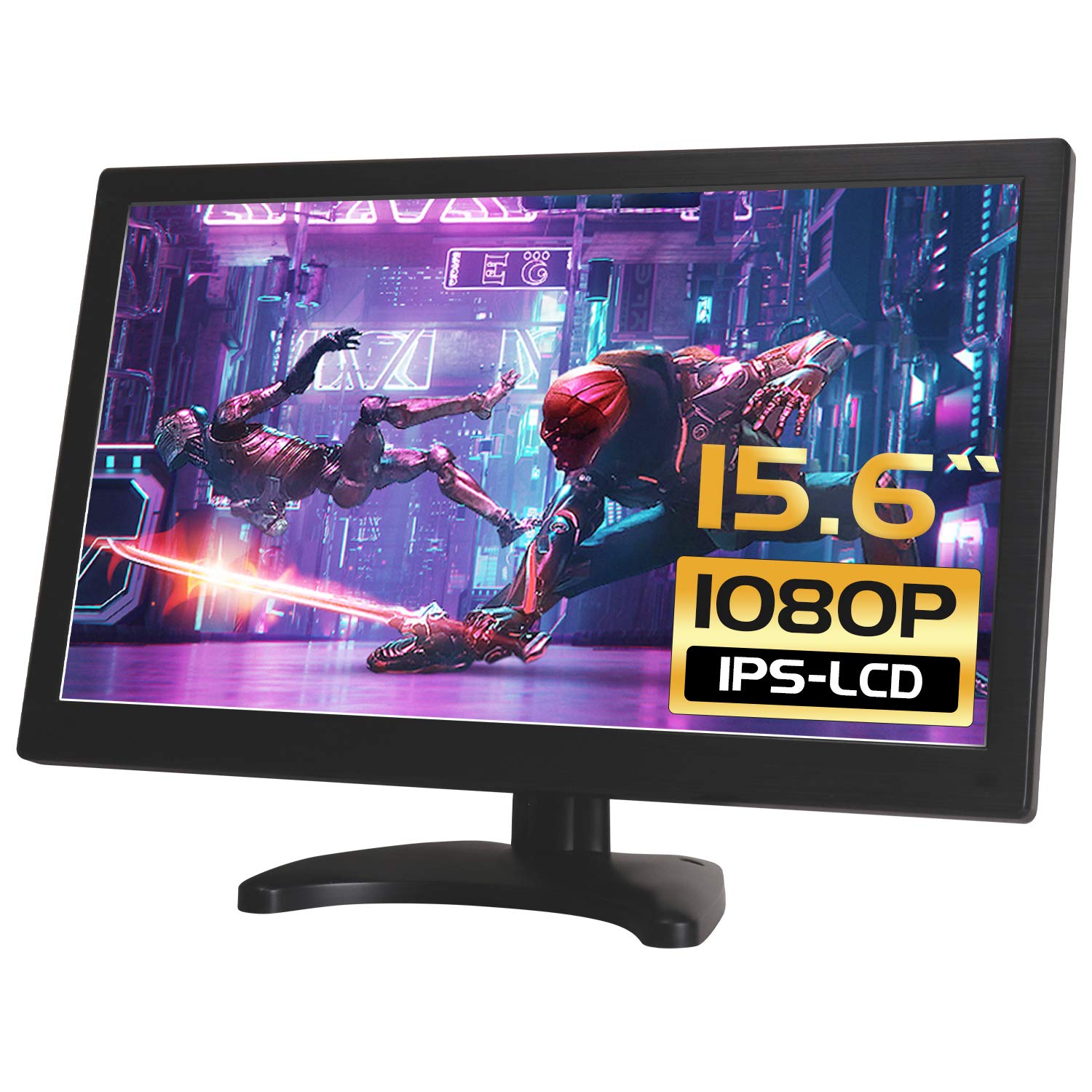 WHOLEV 15.6 inch CCTV HDMI Monitor LED IPS 1920 * 1080 Audio Video Display with Remote Control/USB/VGA/AV/HDMI/BNC Screen Rotatable for Raspberry Pi House Security Camera PC DVD DVR