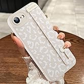 MOWIME Compatible with iPhone 16e Case with Strap Wrist, Cheetah Print Shockproof Soft TPU Protective Cover for Women Girls, Slim Anti Scratch Case for iPhone se 4 6.1 Inch, White