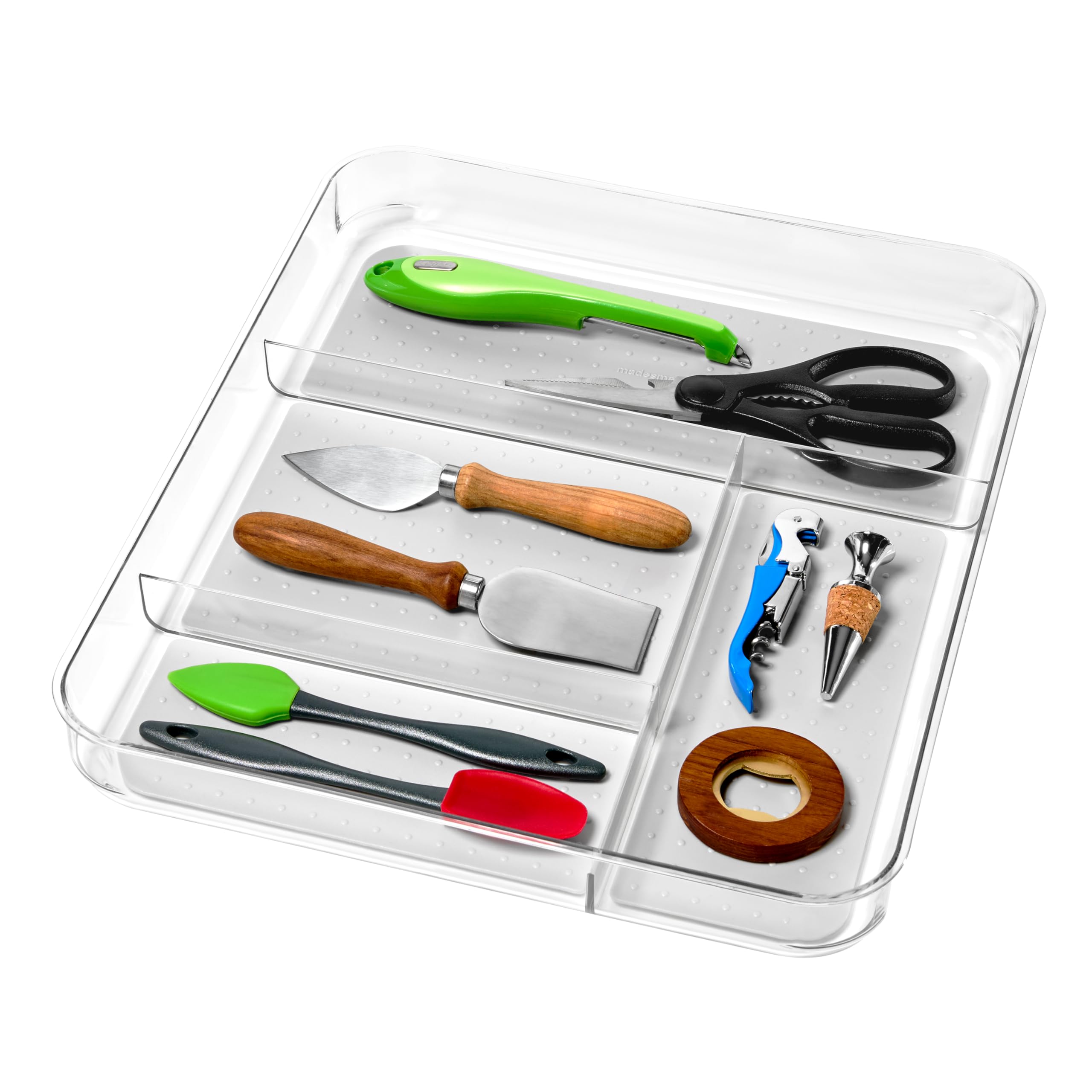 Photo 1 of madesmart Gadget Tray | Light Grey | Clear Soft Grip Collection | 4-compartment | Soft-grip Lining | Non-slip Feet | BPA-free