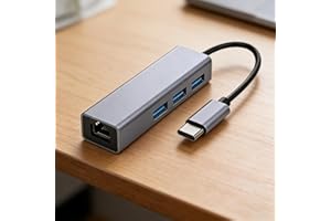 Aluminum Type C to Ethernet Adapter with 3 USB 3.0 Hub, 1000Mbps Gigabit Network LAN RJ45 Wired Internet Dongle for MacBook, 
