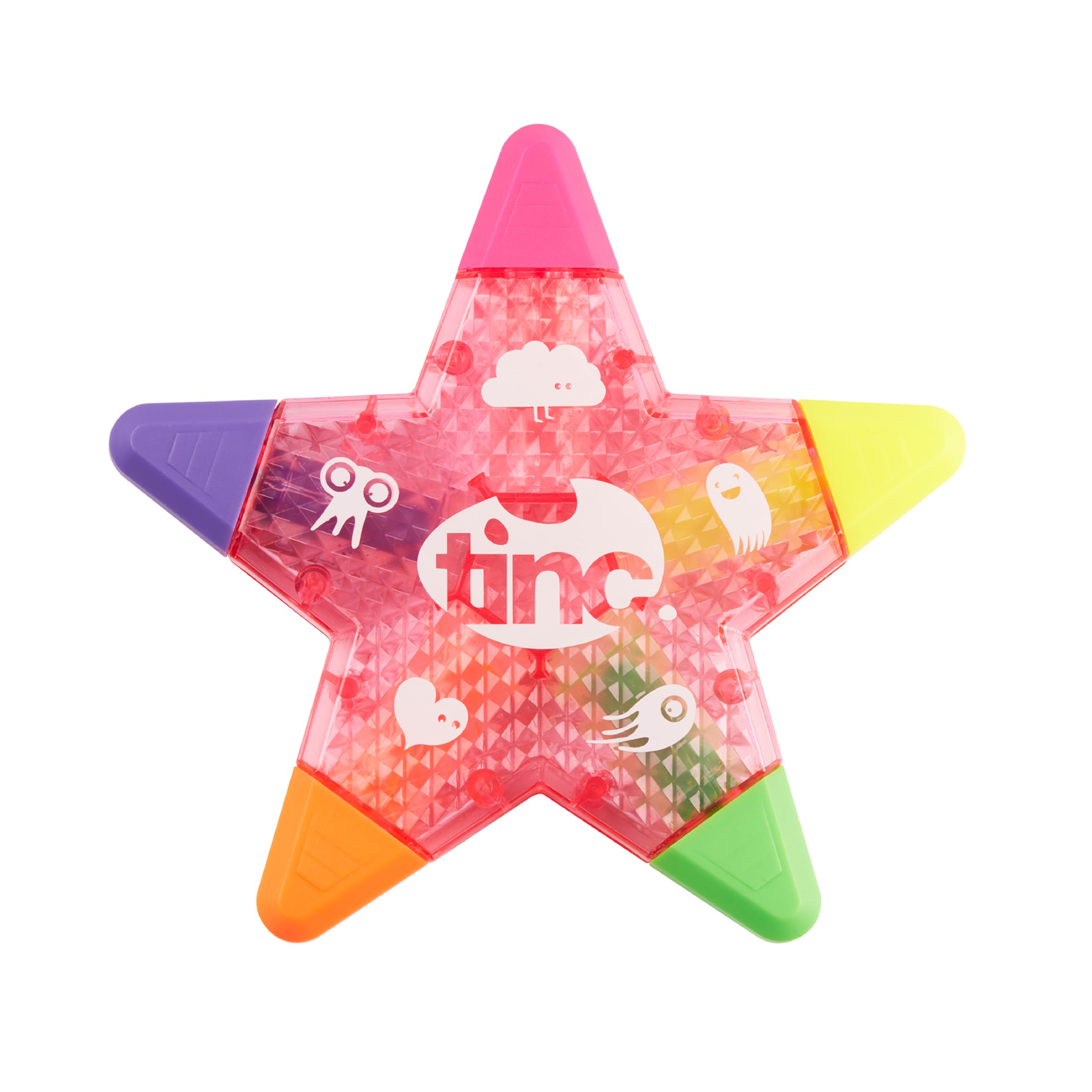 Tinc Star Shaped 5 in 1 Multi Coloured Highlighter Pen for Kids | For use at School & Homework - 5 Funky Colours in One Pen - Highlight in Pink Orange Green Yellow Purple | Pink Colour Body