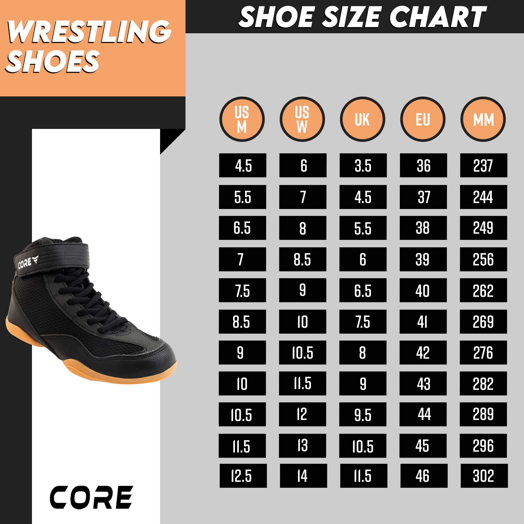 CORE Ringerschuhe für Herren, Damen und Kinder, Schwarz, 44 EU 2