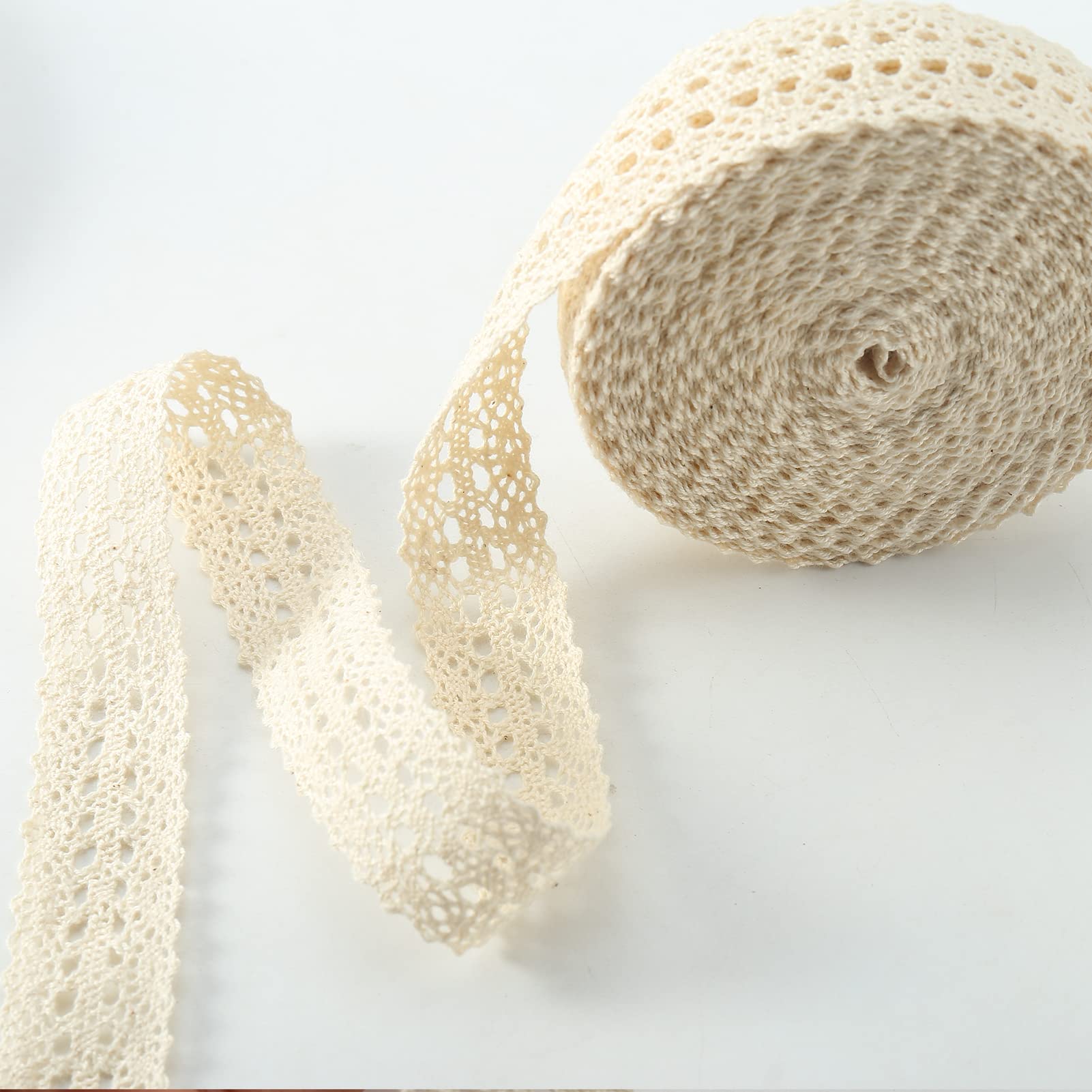 HERZWILD 20M Lace Trim Vintage Decorative Crochet Lace Fabric for Sewing Craft Wedding Decoration (20 m Beige)