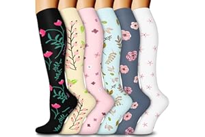 FUELMEFOOT 6 Pairs Compression Socks for Women & Men 15-20mmHg Graduated Support Knee High Socks for Nurses, Travel, Athletic