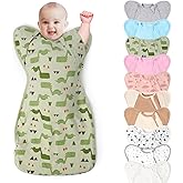 Organic 3-Way Wearable Swaddle Blankets Sleep Sacks with Arms Up, Hands Up Sleeping Sack Easy Diaper Changing Sleeping Bag for Baby Boy Girl Newborns Transitions to Arms-Free Calms Startle Reflex