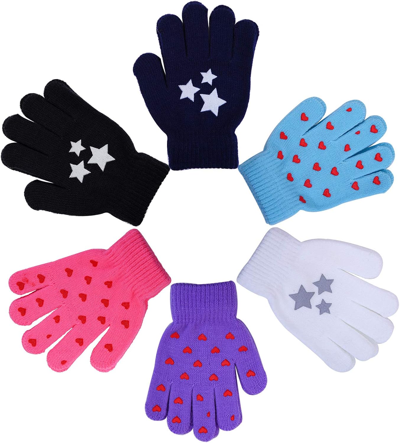Cooraby 6 Pairs Kids Warm Magic Gloves Winter Stretchy Knit Gloves for Boys Girls: Clothing