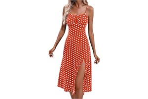 ASTREEAS Summer Dresses for Women 2024 Spaghetti Strap Polka Dot Dresses Floral Square Neck Corset Dress Side Slit Cami Dress