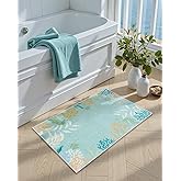 Seavish Coastal Area Rug 2x3, Small Aqua Green Underwater Theme Rug, Low Pile Non Slip Modern Nautical Entryway Rug, Washable
