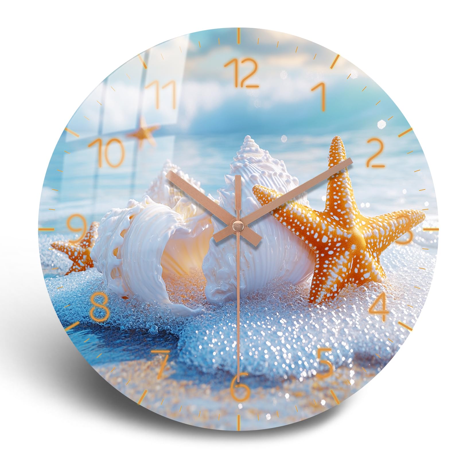 PENGHONG Beach Wall Clock Battery Operated 10 Inch Coastal Wooden Wall ...