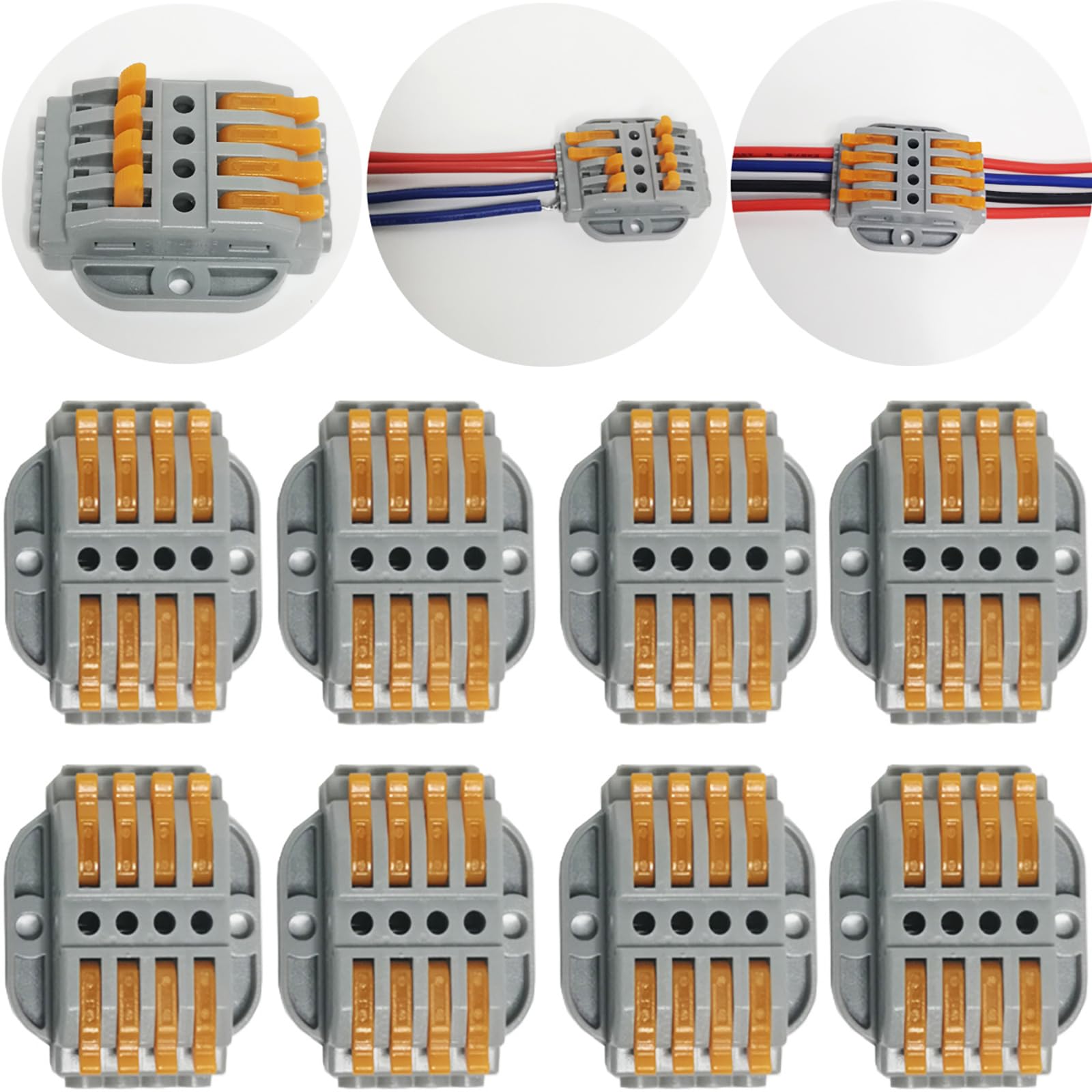 Can be fixed Connectorr,4 Port Lever Conductor Compact Connector Terminal Block Wire Push Cable Connector (8 pieces per box)