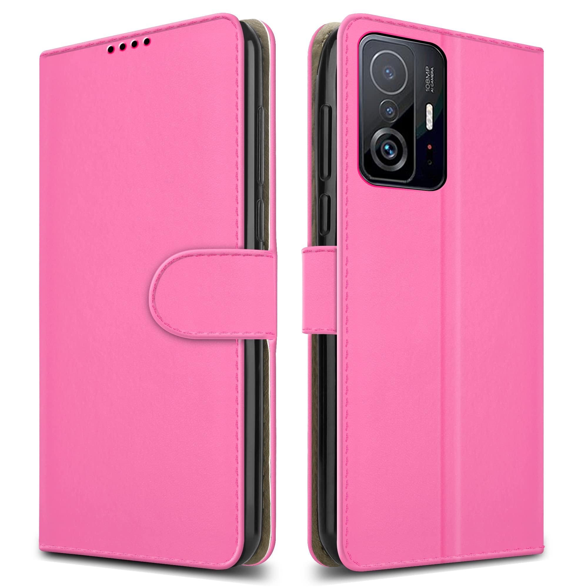 PIXFAB For Xiaomi 11T Pro 5G Leather Phone Case, Magnetic Closure Full Protection Book Folio Design, Wallet Case Cover [Card Slots] and [Kickstand] For Xiaomi 11T Pro 5G / Xiaomi 11T 5G - Pink