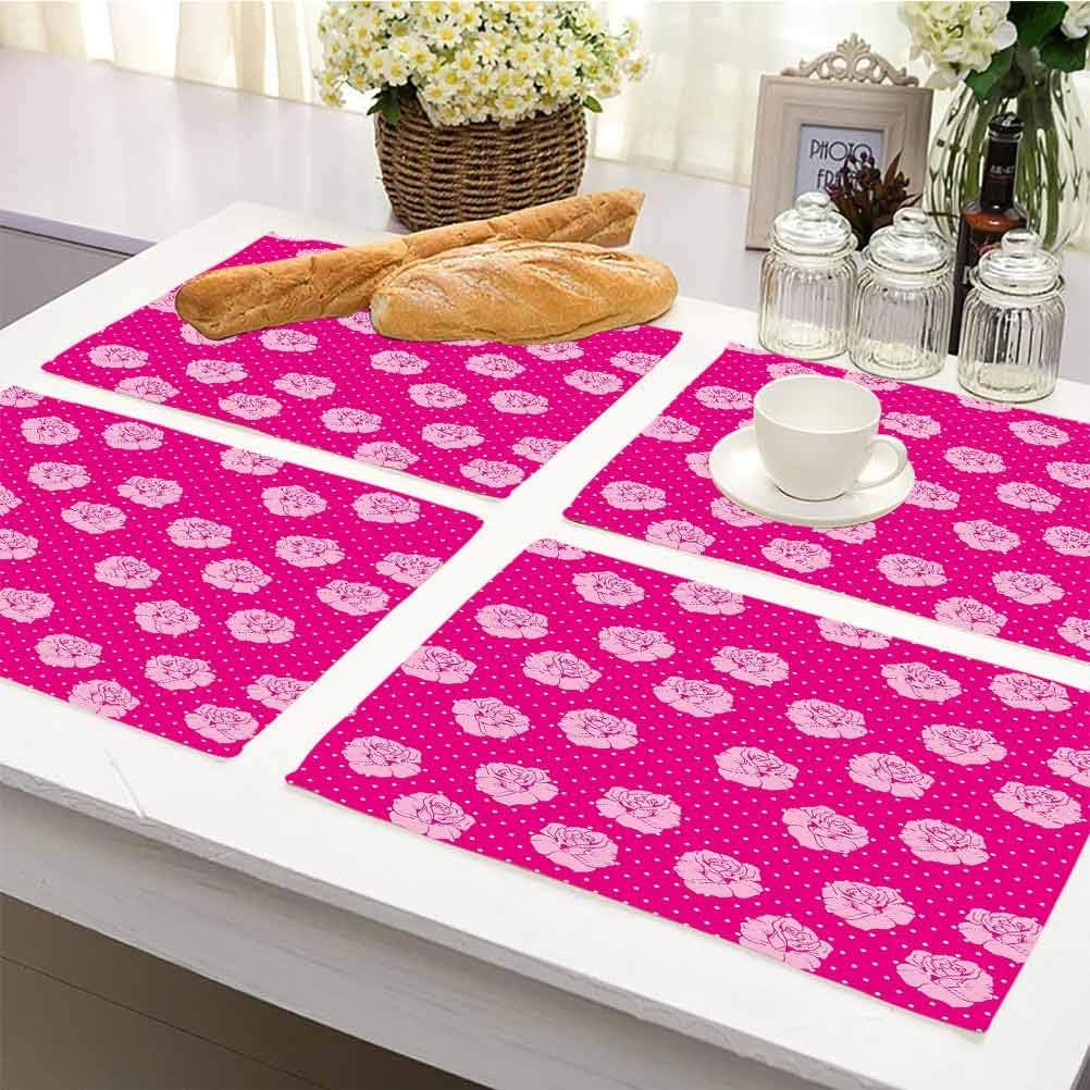 FloraGrantnan Durable and Nondeformable placemat， Hot Pink Vintage Pale Pink Roses