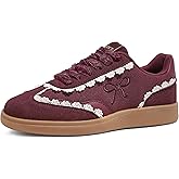 LUCKY STEP Women’s Lace Detail Casual Sneakers Organza Ribbon Lace-Up Fashion Vintage Gum Sole Trendy Cute Shoes