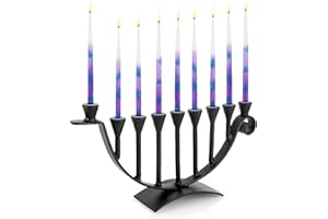 Stur-De Hanukkah Menorah 9-Branch Hanukiah - Decorative Menorahs for Chanukah, Handcrafted Iron Candlestick Holder - Compatible with Small Menorahs Hannukah Candles - Black, 12.5" L x 2.75" W x 6.5" H