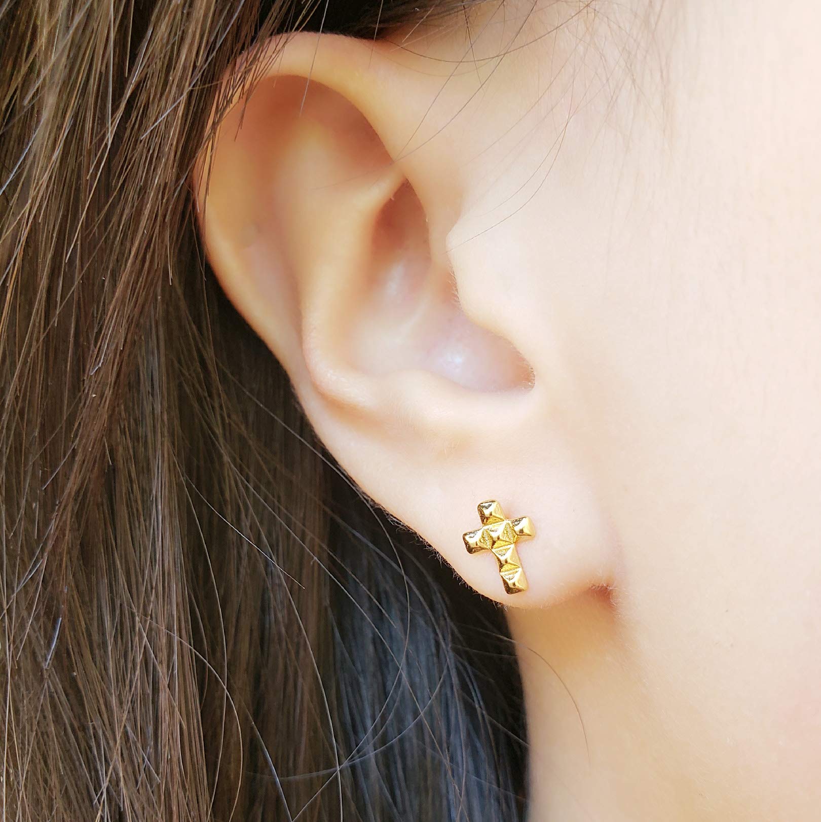 Spoil Cupid 14k Rose Gold-Plated Sterling Silver Matte Finish Mini Latin Cross Stud Earrings