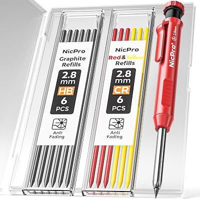 Nicpro CP1000 Carpenter Pencil with Sharpener 2.8 mm, 13 Refills