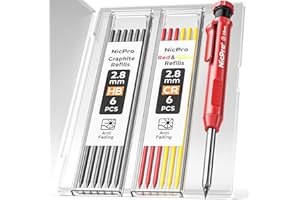 Nicpro CP1000 Carpenter Pencil with Sharpener, 2.8 mm Mechanical Pencils with 13 Refills, Deep Hole Marker for Construction, 