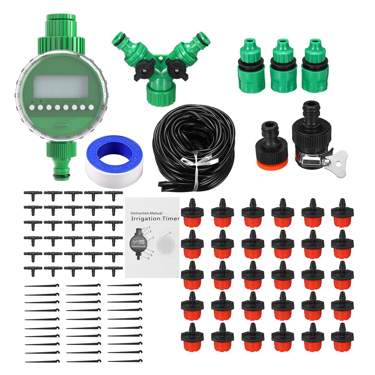 82ft /25m Irrigation System, ROFMAPLE Drip Irrigation Kit with Automatic Water Timer Distribution Tubing Hose Greenhouse Watering Systems Mist Irrigation System for Garden, Patio, Greenhouse, Lawn