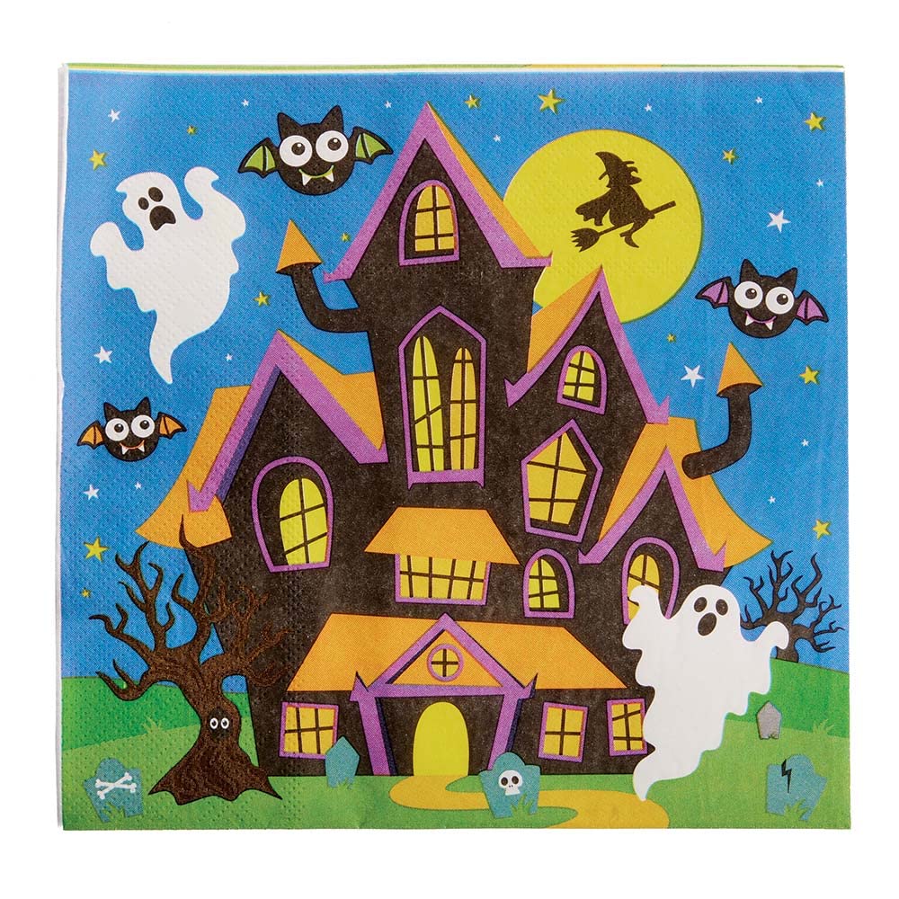 Baker Ross FX224 Halloween Party Napkins - Pack of 20, Disposable Paper Napkins, Kids Party Table Decoration, Halloween Party Supplies, Party Napkins
