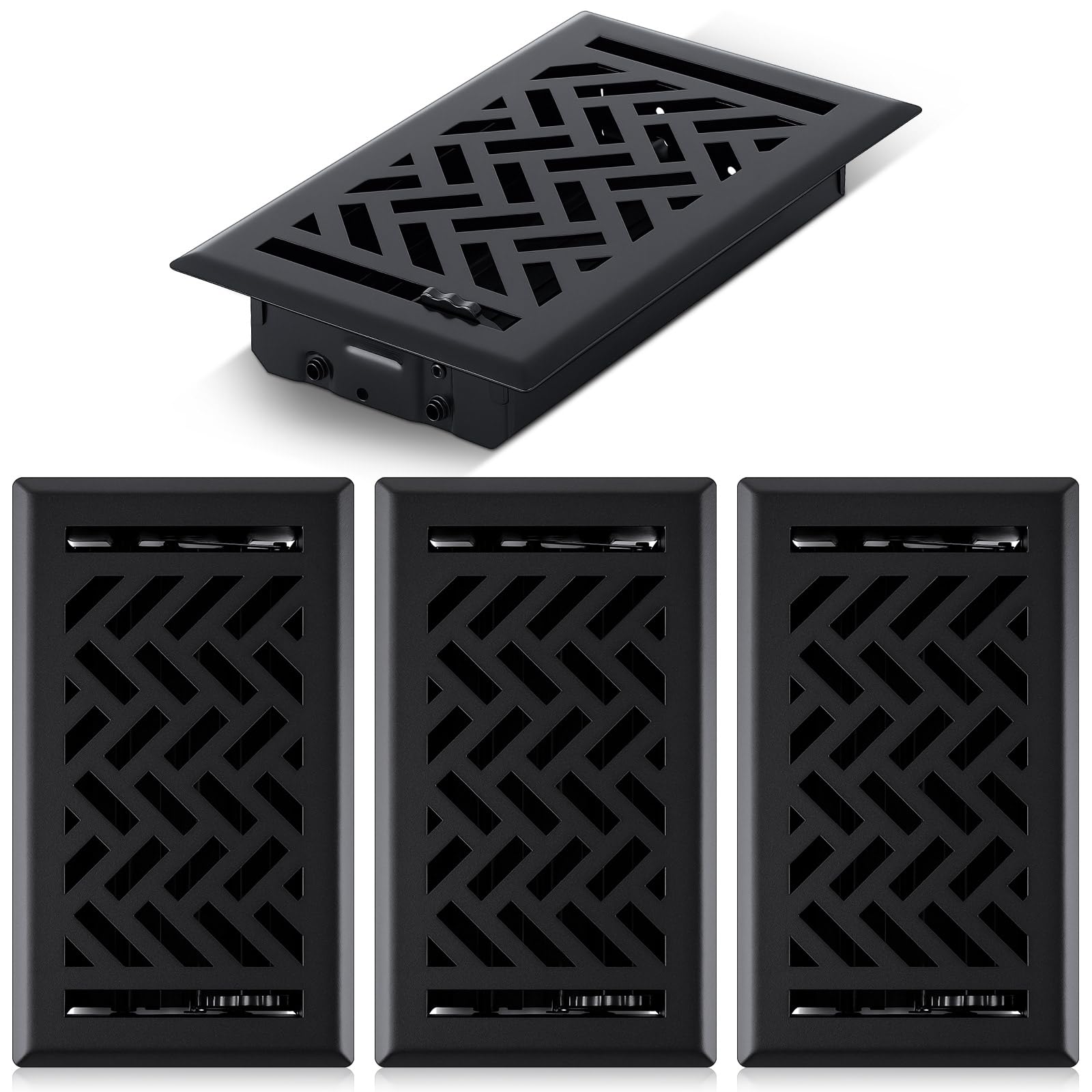 Photo 1 of Tuanse 4 Pack 4"x8" Black Floor Register Vent Cover Heavy Duty Walkable Steel Register Vent Covers for Home Floors, Herringbone Pattern for Easy Adjust Air Flow