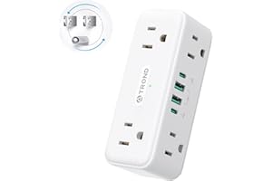 TROND Electrical Outlet Extender, 6 AC Outlet Splitter with 360° Rotating Plug, Multi Plug Adapter with PD 20W USB C, 2 USB-A & 2 USB-C, 3 Way Wall Extension Adapter for Home Office Travel Dorm